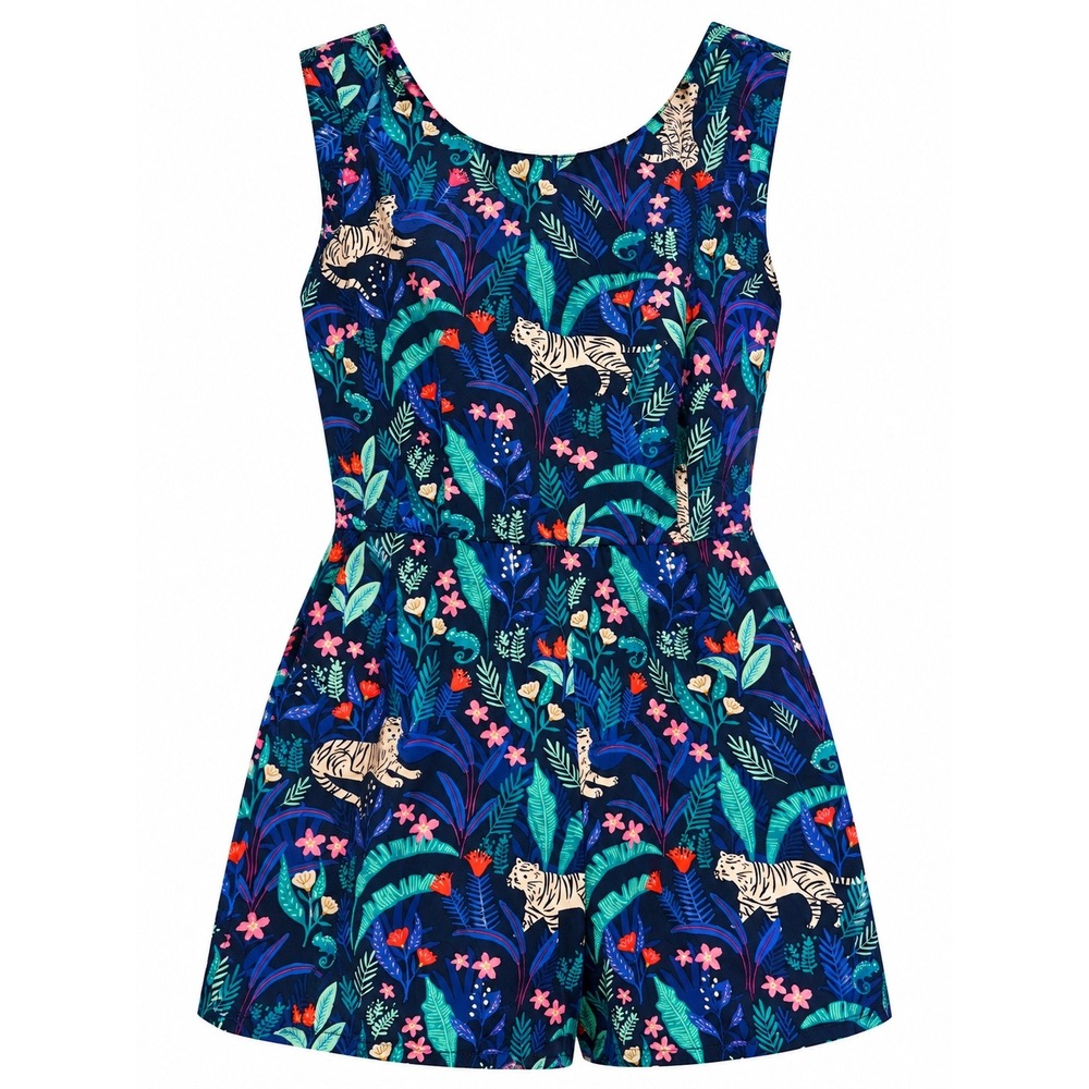 Princess Highway Tiger Botanical Romper Size 8 Navy 100% Cotton  Pockets Retro